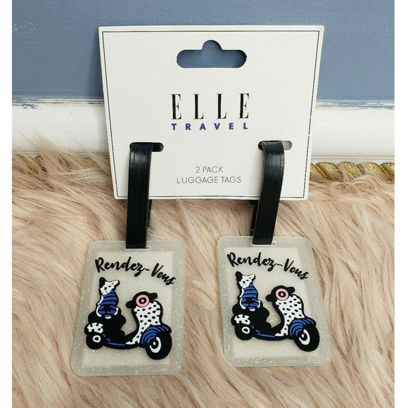 NWT LUGGAGE TAG ELLE TRAVEL FRENCH BULL DOG ID CARD 2 PIECE SET - Picture 1 of 2